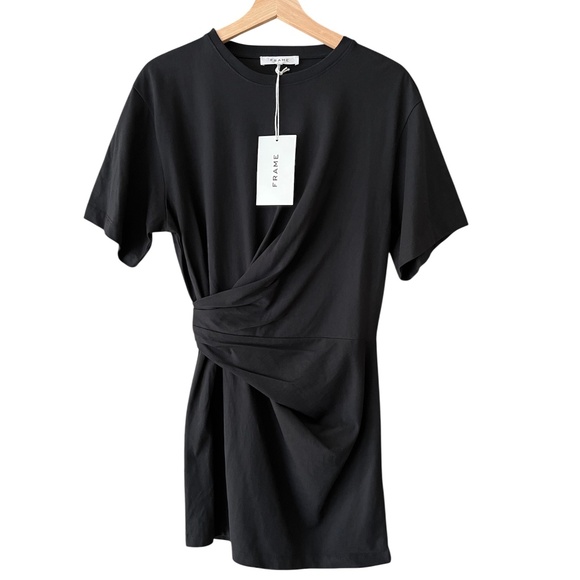 NWT FRAME Draped Knit Short Sleeve Mini Dress in Black Size XS - Picture 3 of 12